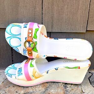 Coach White Multicolor Printed Wedge Slide Sandals/NEVER WORN/size8/original box